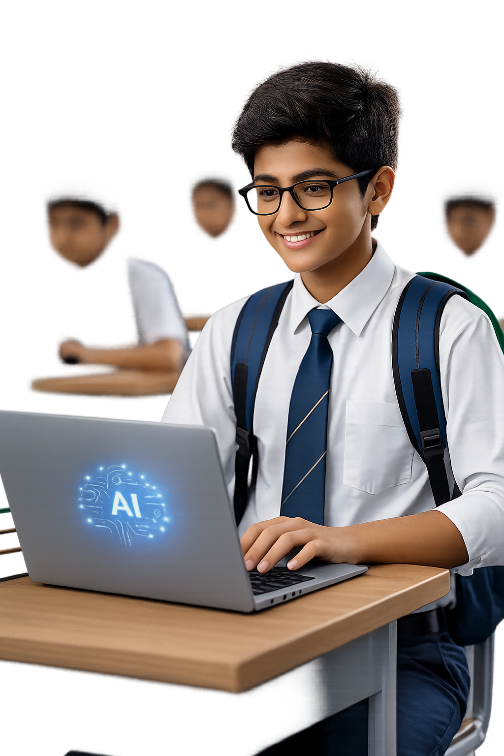 Student learning with laptop